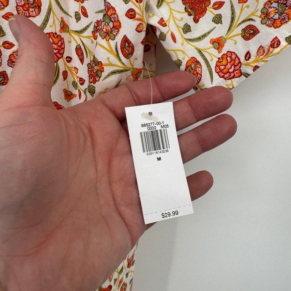 Old Navy Babydoll Dress Womens Medium Whimsical Floral White Orange NEW - Picture 5 of 14
